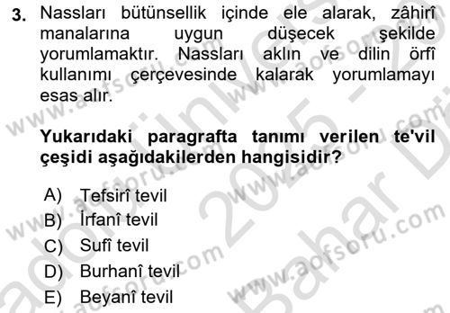 Tefsir Tarihi ve Usulü Dersi 2025 - 2026 Yılı (Vize) Ara Sınav Soruları 3. Soru