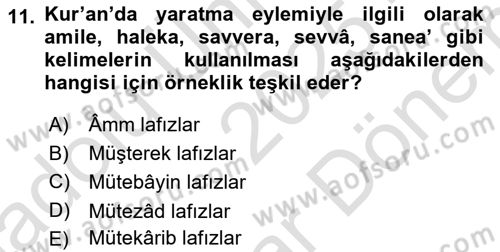 Tefsir Tarihi ve Usulü Dersi 2025 - 2026 Yılı (Final) Dönem Sonu Sınav Soruları 11. Soru
