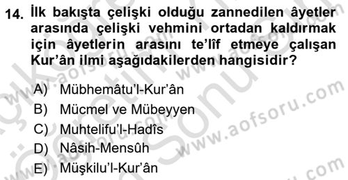 Tefsir Tarihi ve Usulü Dersi 2025 - 2026 Yılı (Final) Dönem Sonu Sınav Soruları 14. Soru