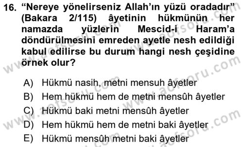 Tefsir Tarihi ve Usulü Dersi 2025 - 2026 Yılı (Final) Dönem Sonu Sınav Soruları 16. Soru