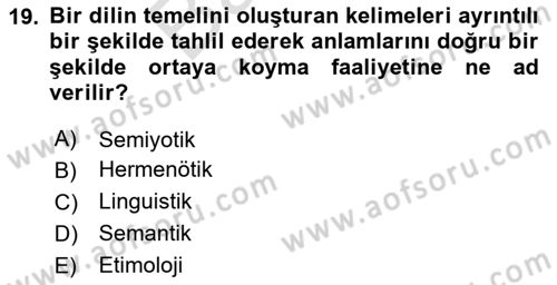 Tefsir Tarihi ve Usulü Dersi 2025 - 2026 Yılı (Final) Dönem Sonu Sınav Soruları 19. Soru