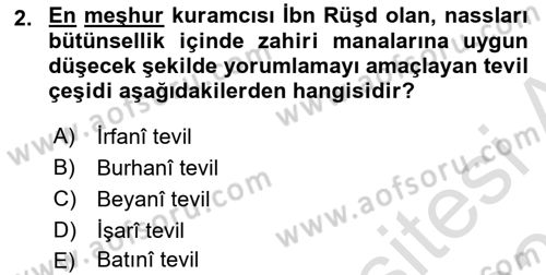 Tefsir Tarihi ve Usulü Dersi 2025 - 2026 Yılı (Final) Dönem Sonu Sınav Soruları 2. Soru