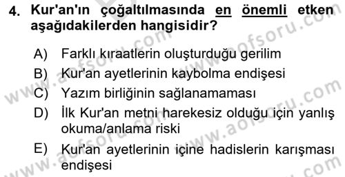 Tefsir Tarihi ve Usulü Dersi 2025 - 2026 Yılı (Final) Dönem Sonu Sınav Soruları 4. Soru