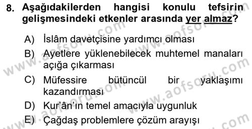 Tefsir Tarihi ve Usulü Dersi 2025 - 2026 Yılı (Final) Dönem Sonu Sınav Soruları 8. Soru
