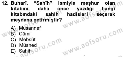 Hadis Tarihi ve Usulü Dersi 2012 - 2013 Yılı (Vize) Ara Sınav Soruları 12. Soru