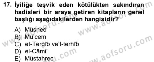 Hadis Tarihi ve Usulü Dersi 2012 - 2013 Yılı (Vize) Ara Sınav Soruları 17. Soru