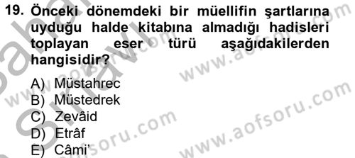 Hadis Tarihi ve Usulü Dersi 2012 - 2013 Yılı (Vize) Ara Sınav Soruları 19. Soru