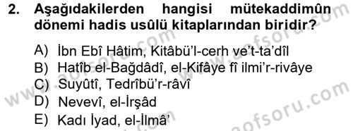 Hadis Tarihi ve Usulü Dersi 2012 - 2013 Yılı (Vize) Ara Sınav Soruları 2. Soru