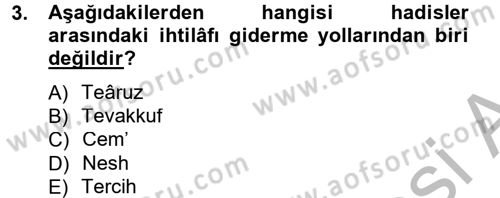 Hadis Tarihi ve Usulü Dersi 2012 - 2013 Yılı (Vize) Ara Sınav Soruları 3. Soru
