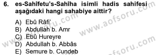 Hadis Tarihi ve Usulü Dersi 2012 - 2013 Yılı (Vize) Ara Sınav Soruları 6. Soru