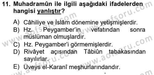 Hadis Tarihi ve Usulü Dersi 2012 - 2013 Yılı (Final) Dönem Sonu Sınav Soruları 11. Soru