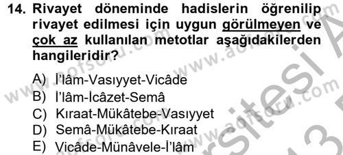 Hadis Tarihi ve Usulü Dersi 2012 - 2013 Yılı (Final) Dönem Sonu Sınav Soruları 14. Soru