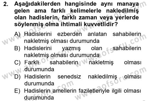 Hadis Tarihi ve Usulü Dersi 2012 - 2013 Yılı (Final) Dönem Sonu Sınav Soruları 2. Soru