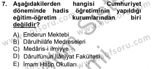Hadis Tarihi ve Usulü Dersi 2012 - 2013 Yılı (Final) Dönem Sonu Sınav Soruları 7. Soru