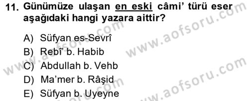 Hadis Tarihi ve Usulü Dersi 2013 - 2014 Yılı (Vize) Ara Sınav Soruları 11. Soru