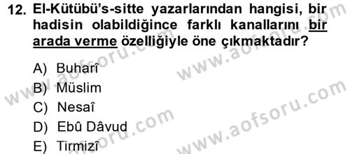 Hadis Tarihi ve Usulü Dersi 2013 - 2014 Yılı (Vize) Ara Sınav Soruları 12. Soru