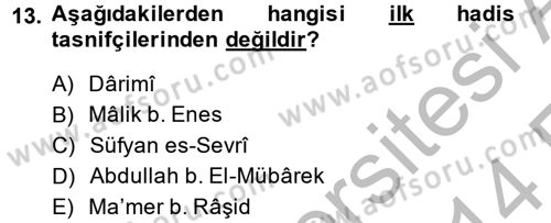 Hadis Tarihi ve Usulü Dersi 2013 - 2014 Yılı (Vize) Ara Sınavı 13. Soru