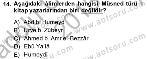 Hadis Tarihi ve Usulü Dersi 2013 - 2014 Yılı (Vize) Ara Sınav Soruları 14. Soru