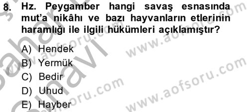Hadis Tarihi ve Usulü Dersi 2013 - 2014 Yılı (Vize) Ara Sınav Soruları 8. Soru