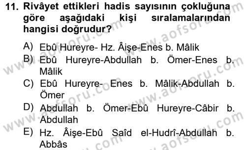 Hadis Tarihi ve Usulü Dersi 2013 - 2014 Yılı (Final) Dönem Sonu Sınav Soruları 11. Soru