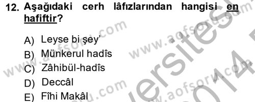 Hadis Tarihi ve Usulü Dersi 2013 - 2014 Yılı (Final) Dönem Sonu Sınav Soruları 12. Soru