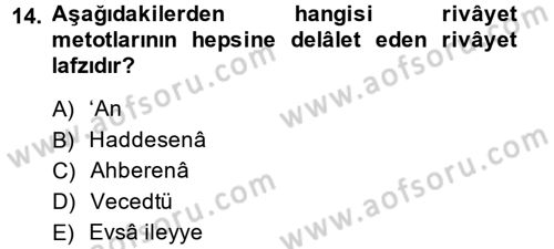 Hadis Tarihi ve Usulü Dersi 2013 - 2014 Yılı (Final) Dönem Sonu Sınav Soruları 14. Soru