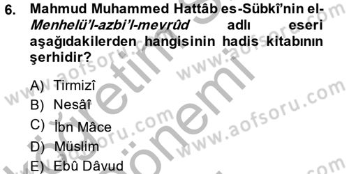 Hadis Tarihi ve Usulü Dersi 2013 - 2014 Yılı (Final) Dönem Sonu Sınav Soruları 6. Soru