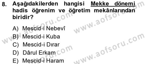 Hadis Tarihi ve Usulü Dersi 2013 - 2014 Yılı (Final) Dönem Sonu Sınav Soruları 8. Soru