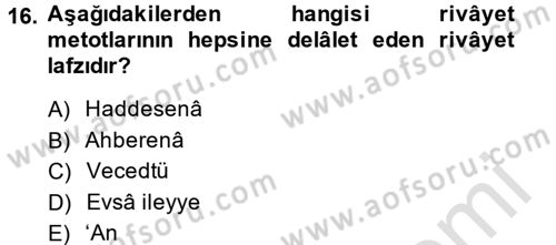 Hadis Tarihi ve Usulü Dersi 2013 - 2014 Yılı Tek Ders Sınavı 16. Soru