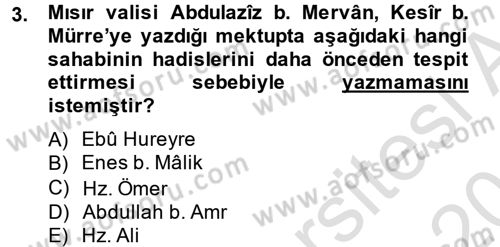 Hadis Tarihi ve Usulü Dersi 2013 - 2014 Yılı Tek Ders Sınavı 3. Soru