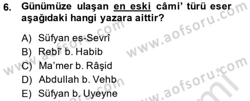 Hadis Tarihi ve Usulü Dersi 2013 - 2014 Yılı Tek Ders Sınavı 6. Soru