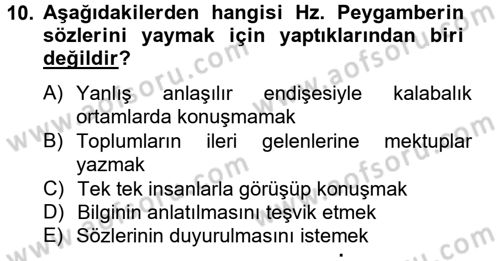 Hadis Tarihi ve Usulü Dersi 2014 - 2015 Yılı (Vize) Ara Sınav Soruları 10. Soru