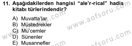 Hadis Tarihi ve Usulü Dersi 2014 - 2015 Yılı (Vize) Ara Sınav Soruları 11. Soru