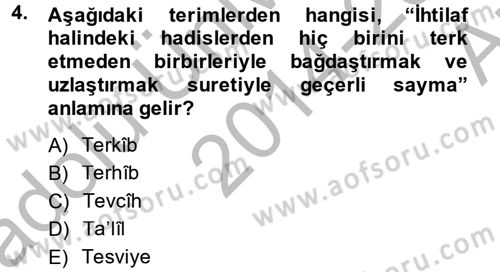 Hadis Tarihi ve Usulü Dersi 2014 - 2015 Yılı (Vize) Ara Sınav Soruları 4. Soru