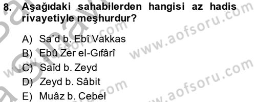 Hadis Tarihi ve Usulü Dersi 2014 - 2015 Yılı (Vize) Ara Sınav Soruları 8. Soru