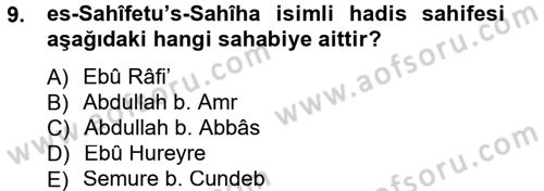Hadis Tarihi ve Usulü Dersi 2014 - 2015 Yılı (Vize) Ara Sınav Soruları 9. Soru