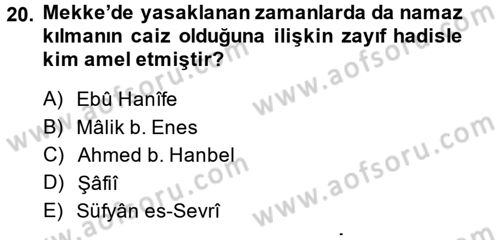 Hadis Tarihi ve Usulü Dersi 2014 - 2015 Yılı (Final) Dönem Sonu Sınavı 20. Soru