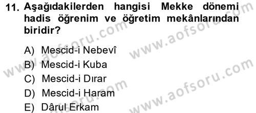Hadis Tarihi ve Usulü Dersi 2014 - 2015 Yılı Tek Ders Sınav Soruları 11. Soru