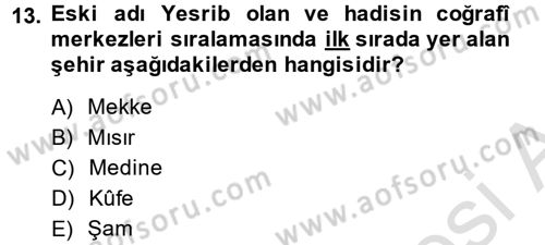 Hadis Tarihi ve Usulü Dersi 2014 - 2015 Yılı Tek Ders Sınav Soruları 13. Soru