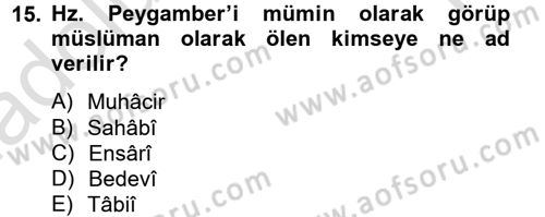 Hadis Tarihi ve Usulü Dersi 2014 - 2015 Yılı Tek Ders Sınav Soruları 15. Soru
