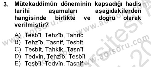 Hadis Tarihi ve Usulü Dersi 2014 - 2015 Yılı Tek Ders Sınav Soruları 3. Soru