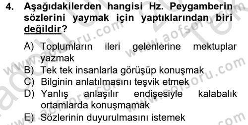 Hadis Tarihi ve Usulü Dersi 2014 - 2015 Yılı Tek Ders Sınav Soruları 4. Soru
