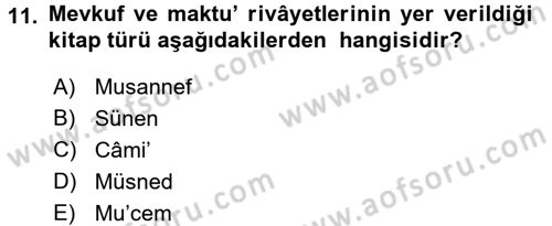 Hadis Tarihi ve Usulü Dersi 2015 - 2016 Yılı (Vize) Ara Sınav Soruları 11. Soru