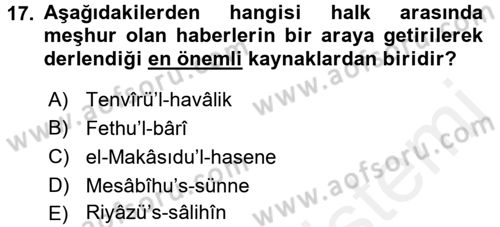 Hadis Tarihi ve Usulü Dersi 2015 - 2016 Yılı (Vize) Ara Sınav Soruları 17. Soru