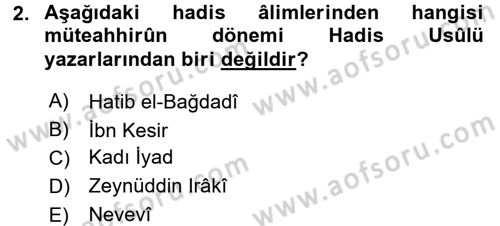 Hadis Tarihi ve Usulü Dersi 2015 - 2016 Yılı (Vize) Ara Sınav Soruları 2. Soru
