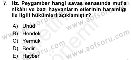 Hadis Tarihi ve Usulü Dersi 2015 - 2016 Yılı (Vize) Ara Sınav Soruları 7. Soru