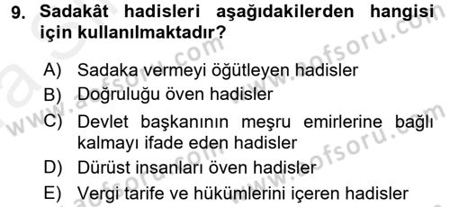 Hadis Tarihi ve Usulü Dersi 2015 - 2016 Yılı (Vize) Ara Sınav Soruları 9. Soru