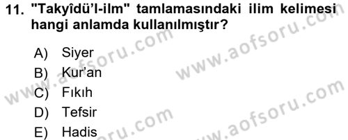 Hadis Tarihi ve Usulü Dersi 2015 - 2016 Yılı (Final) Dönem Sonu Sınav Soruları 11. Soru