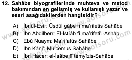 Hadis Tarihi ve Usulü Dersi 2015 - 2016 Yılı (Final) Dönem Sonu Sınav Soruları 12. Soru