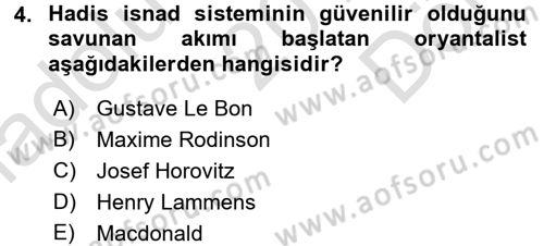 Hadis Tarihi ve Usulü Dersi 2015 - 2016 Yılı (Final) Dönem Sonu Sınav Soruları 4. Soru